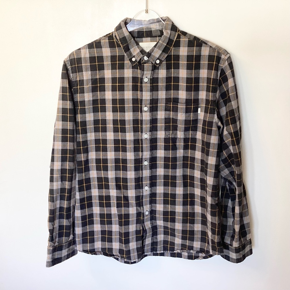 Obey Long Sleeve Plaid Button Down Shirt - Black/Gray - M
